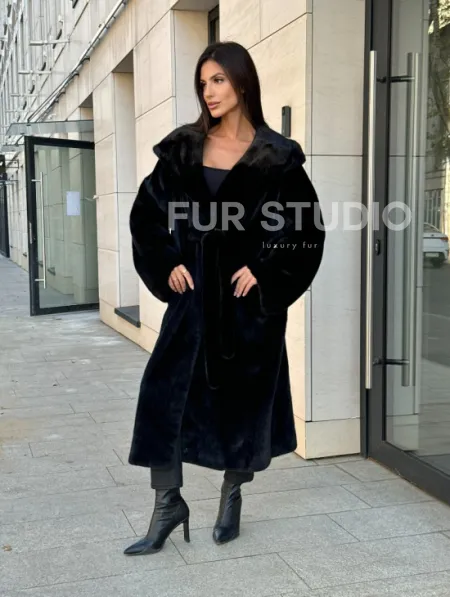 Норка кимоно BLACKGLAMA роспуск, капюшон кобра - фото 11