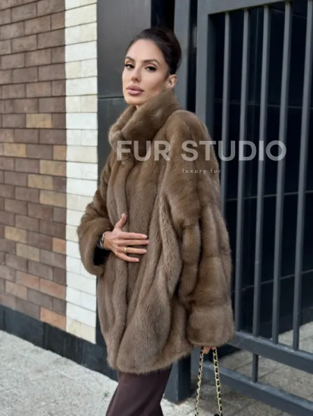 Шуба норковая пастель - стойка воротник - фото 4