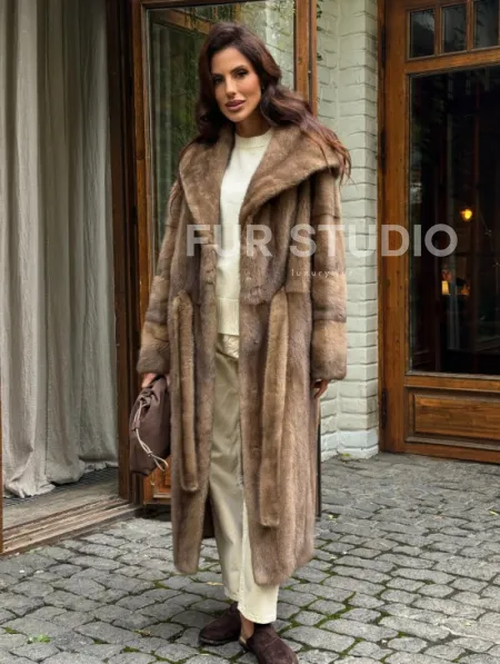 Шуба норковая с капюшоном - цвет пастель - фото 4