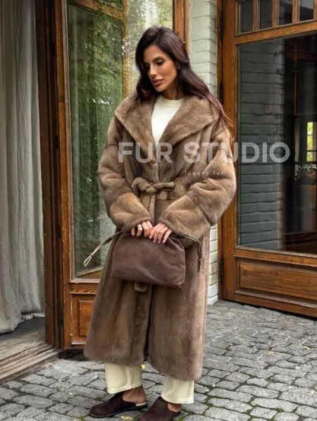 Шуба норковая с капюшоном - цвет пастель - фото 8