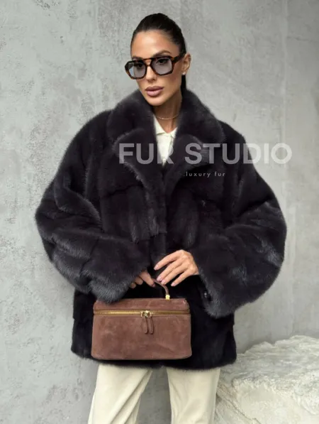 Меховой полушубок из норки  графит - фото 5