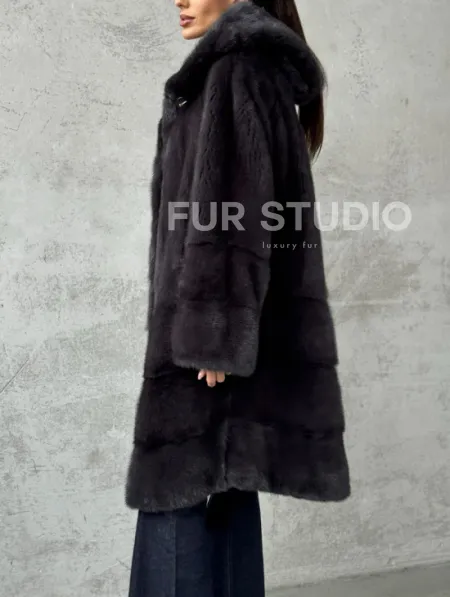 Женская норковая шуба с капюшоном - фото 2