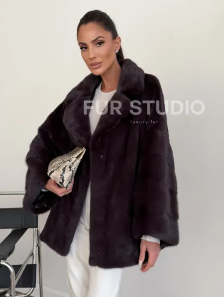 Норковый полушубок - цвет инжир - фото 4