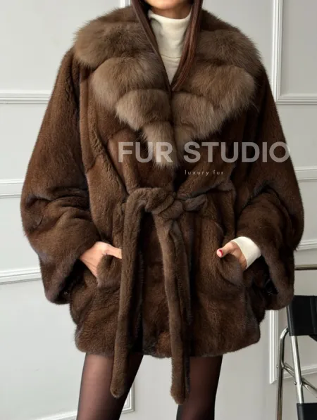 Полушубок автоледи норковый - воротник куница - фото 3