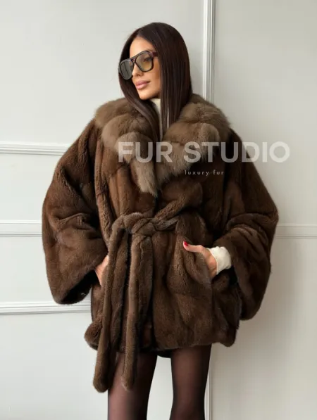 Полушубок автоледи норковый - воротник куница - фото 12