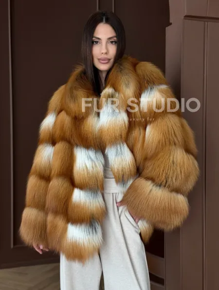 Короткая шуба из рыжей лисы - фото 0
