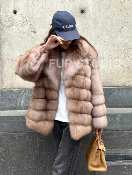 Шуба из меха куницы - цвет Tortora - фото 9