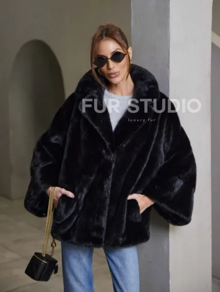Норковый жакет роспуск - английский воротник -черный - фото 2