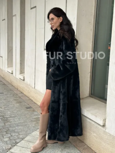 Черная норковая шуба NAFA MINK с поясом в пол - фото 7