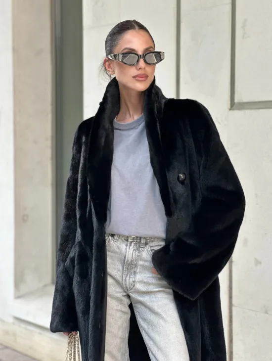 Черная шуба пальто из меха норки Saga furs - фото 5