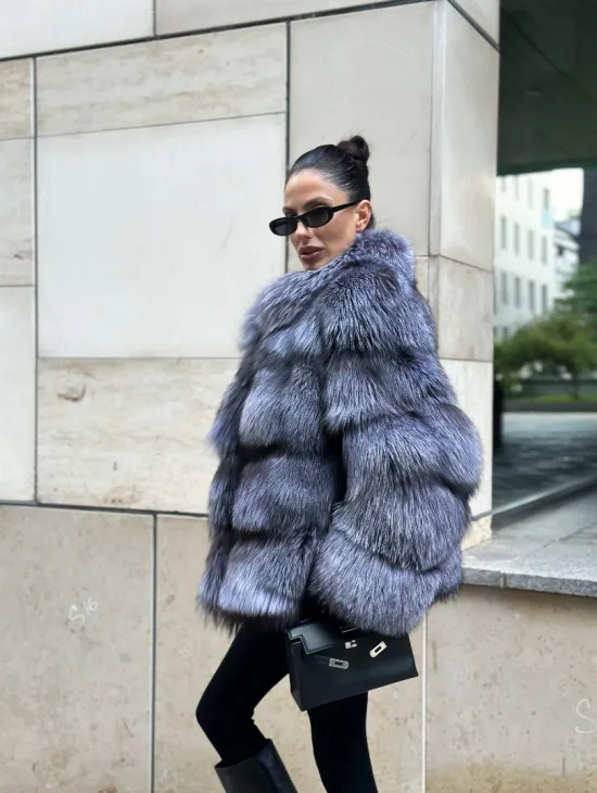 Шуба из меха чернобурки - стойка воротник - фото 7