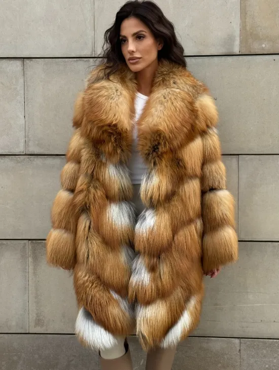 Vintage шуба диагональ из меха лисы Gold Fox, английский воротник - фото 9