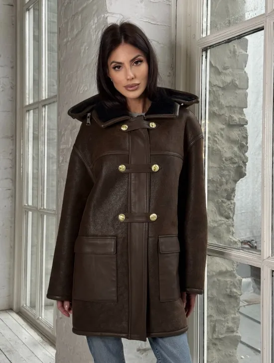 Двухсторонняя дублёнка из овчины с отстегивающимся капюшоном - фото 8