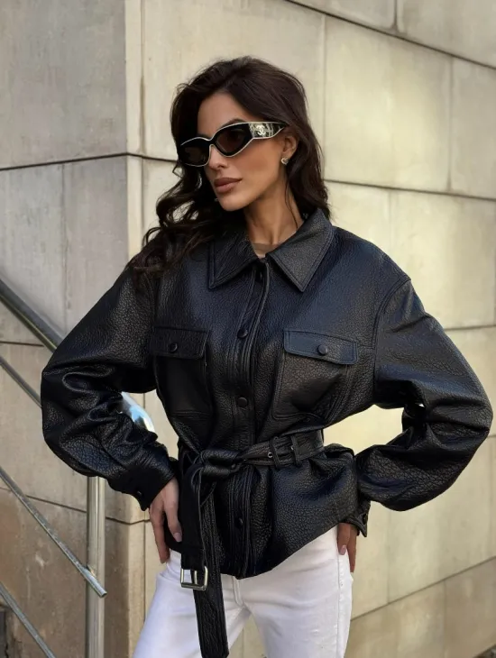 Красивая черная кожаная куртка - рубашка из кожи Joomba - фото 10