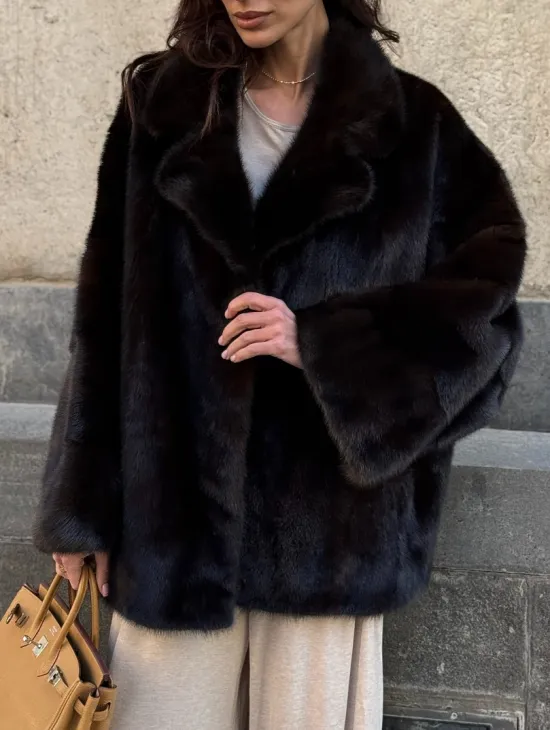 Норковая шуба в цвете махагон - фото 1