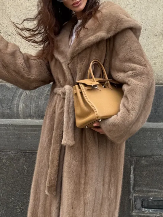 Длинная норковая шуба Pastel с капюшоном кобра - фото 3