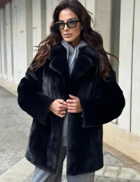Полушубок женский из норки - черный - фото 4