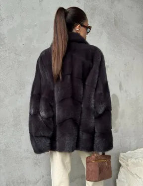 Меховой полушубок из норки  графит - фото 7