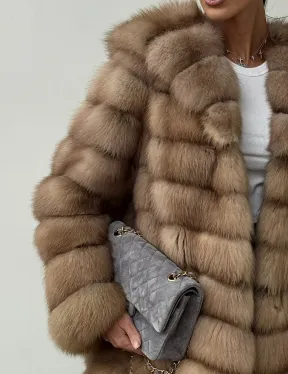 Шуба из куницы с капюшоном в цвете тор-тор - фото 1