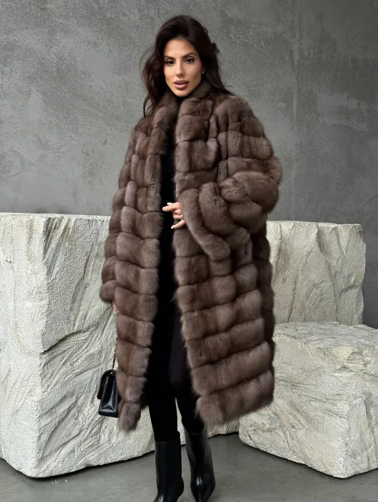 Шуба из куницы V-образный воротник - фото 8