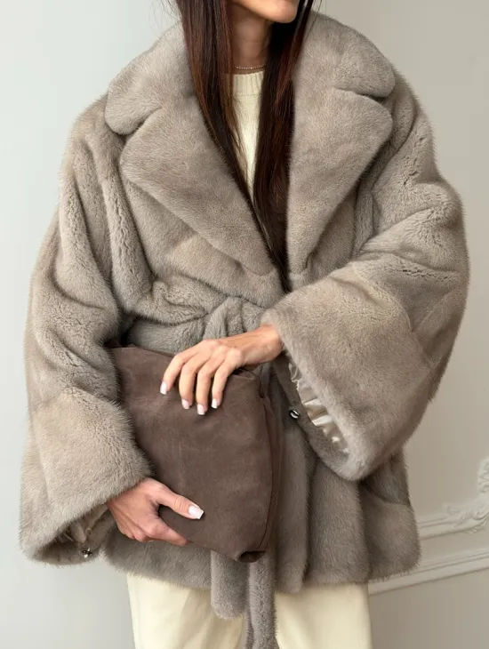 Норковый полушубок в натуральном цвете Silver - фото 3