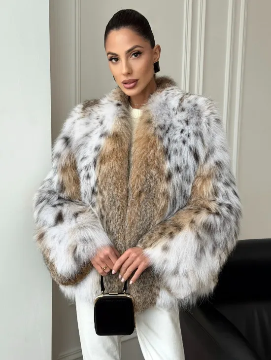 Шуба из натурального меха рыси - фото 0