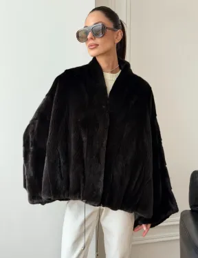 Короткая норковая шуба - пончо - фото 4