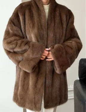 Полушубок из норки - цвет соболь - фото 3