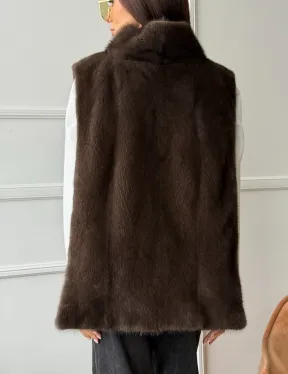 Норковая манишка коричневого цвета - фото 5