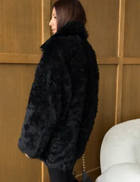 Черная двухсторонняя дубленка из меха тиградо - фото 5