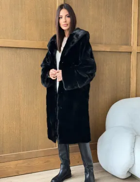 Черная норковая шуба с капюшоном - фото 0