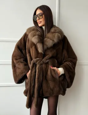 Полушубок автоледи норковый - воротник куница - фото 12