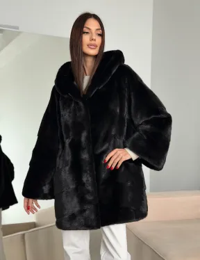 Норка шуба BLACKGLAMA паркет кимоно с капюшоном - фото 10