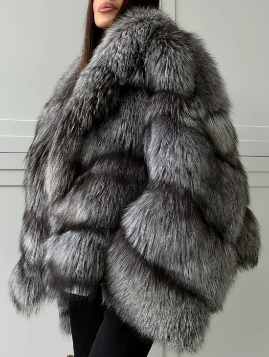 Полушубок из натурального меха чернобурки - фото 3