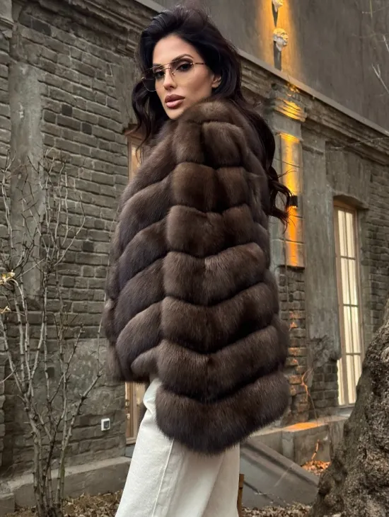 Роскошная шуба из меха соболя стойка воротник - седина 1/2 - фото 2