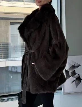 Норковое автоледи с воротником из куницы - фото 3