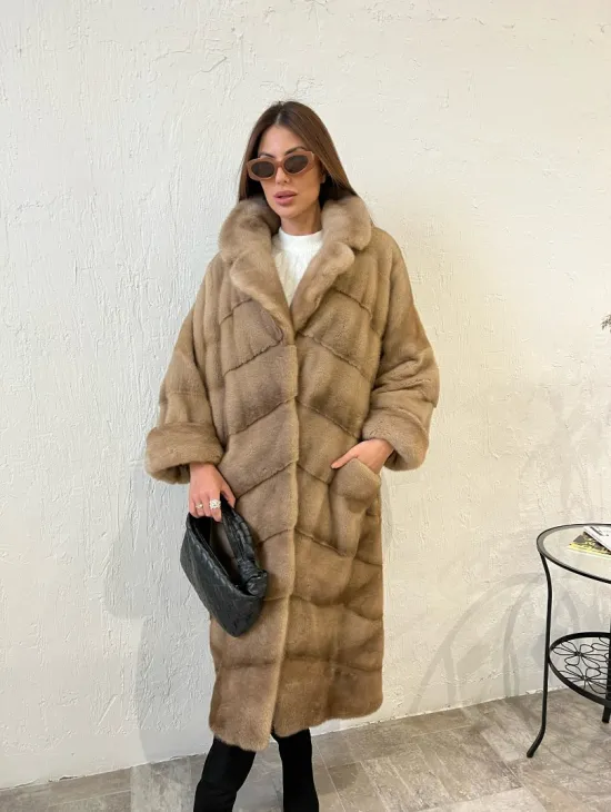 Шуба норковая SAGA FURS с английским воротником - цвет  натуральный пастель - фото 0