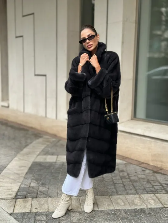 Шуба норковая кимоно - темный графит - фото 6