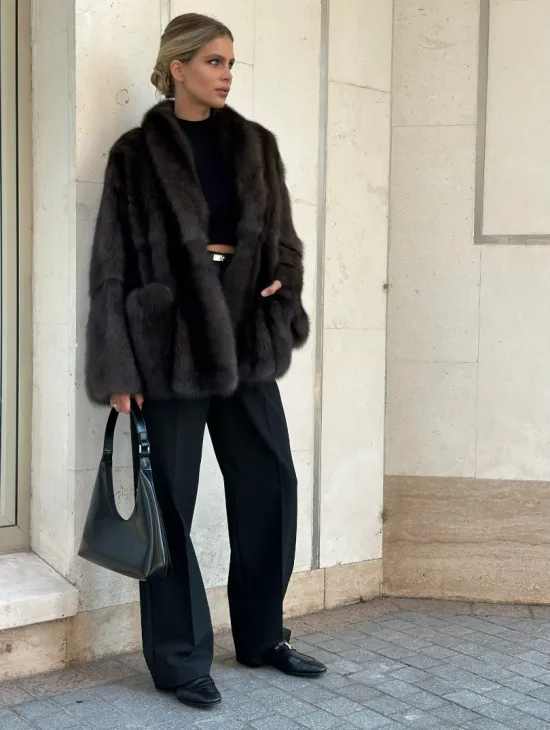 Стильный жакетик из соболя цвета dark седина 1/2 - фото 1