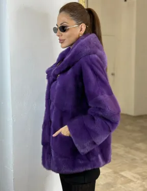 Паркет шуба с капюшоном - фиолетовый цвет - фото 1