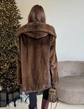 Норка автоледи с капюшоном, роспуск в цвете орех - фото 4