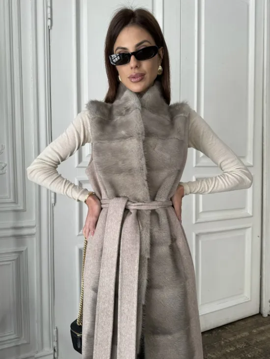 Пальто с мехом норки цвет серый - фото 1