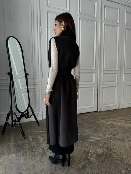 Элегантное пальто из кашемира с мехом норки - фото 5