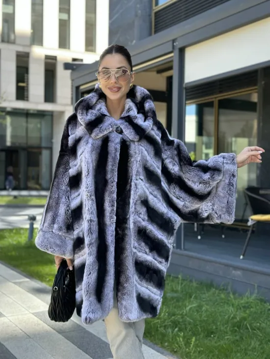 Шуба из кролика рекса - цвет шиншилла - фото 7