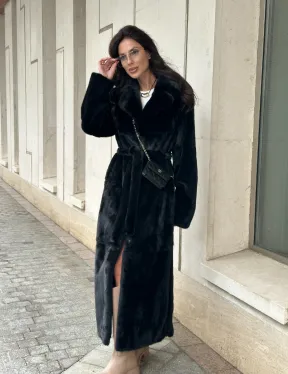 Черная норковая шуба NAFA MINK с поясом в пол - фото 12