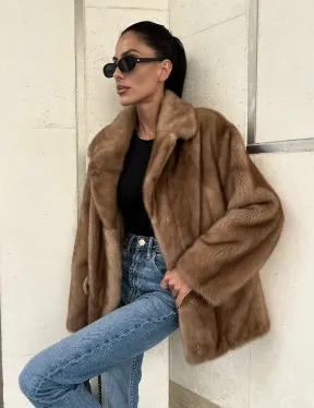 Женский норковый жакет в песочном цвете - фото 7